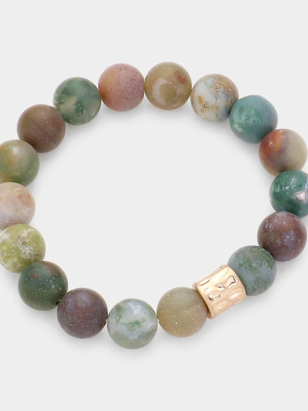 Green Moss Agate Semi Precious Stone Beaded Stretch Bracelet - Boho Stacking